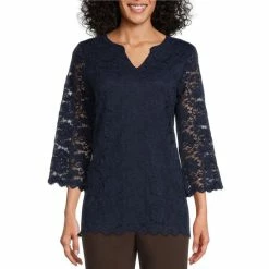 Brand new π― Allison Daley Petite Size 3/4 Sleeve Split V-Neck Knit Lace Top Black π