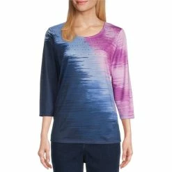 Buy 🔔 Allison Daley Embellished Brushstroke Print 3/4 Sleeve Crew Neck Knit Top Brushstroke Ombre ✨