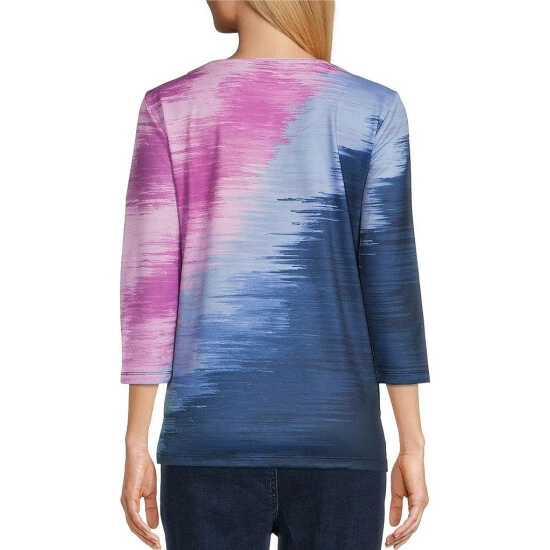 Buy π Allison Daley Embellished Brushstroke Print 3/4 Sleeve Crew Neck Knit Top Brushstroke Ombre β¨ - Image 2
