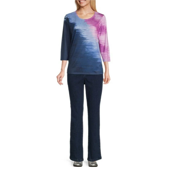 Buy π Allison Daley Embellished Brushstroke Print 3/4 Sleeve Crew Neck Knit Top Brushstroke Ombre β¨ - Image 3