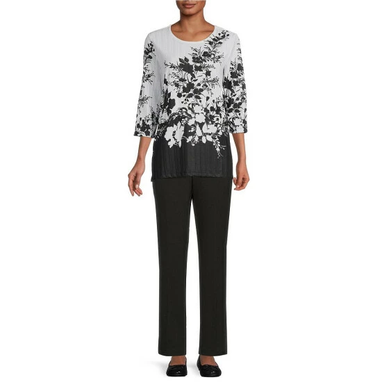 Best Pirce 𧨠Allison Daley Embellished Floral Print 3/4 Sleeve Round Neck Ribbed Knit Top Secret Floral π― - Image 3