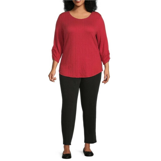 Best Sale π₯ Allison Daley Plus Size Straight Leg Pull-On Elastic Waist Ponte Pants Black β¨ - Image 3