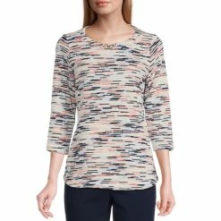 Best Sale 😉 Allison Daley 3/4 Sleeve Crew Neck Knit Top Blush Multi 🔥