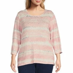 New 😉 Allison Daley Plus Size Embellished 3/4 Sleeve Crew Neck Knit Top Blush Waves 😀