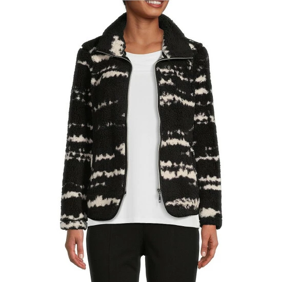 Best Sale ⌛ Allison Daley Textured Stripe Print Sherpa Fleece Long Sleeve Zip Front Jacket Black/white 🥰 3 Best Sale ⌛ Allison Daley Textured Stripe Print Sherpa Fleece Long Sleeve Zip Front Jacket Black/white 🥰