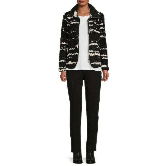 Best Sale ⌛ Allison Daley Textured Stripe Print Sherpa Fleece Long Sleeve Zip Front Jacket Black/white 🥰 5 Best Sale ⌛ Allison Daley Textured Stripe Print Sherpa Fleece Long Sleeve Zip Front Jacket Black/white 🥰 - Image 3