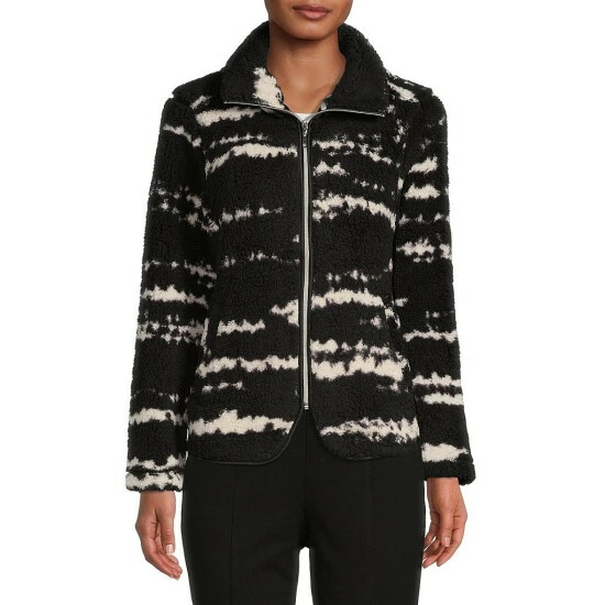 Best Sale ⌛ Allison Daley Textured Stripe Print Sherpa Fleece Long Sleeve Zip Front Jacket Black/white 🥰 6 Best Sale ⌛ Allison Daley Textured Stripe Print Sherpa Fleece Long Sleeve Zip Front Jacket Black/white 🥰 - Image 4
