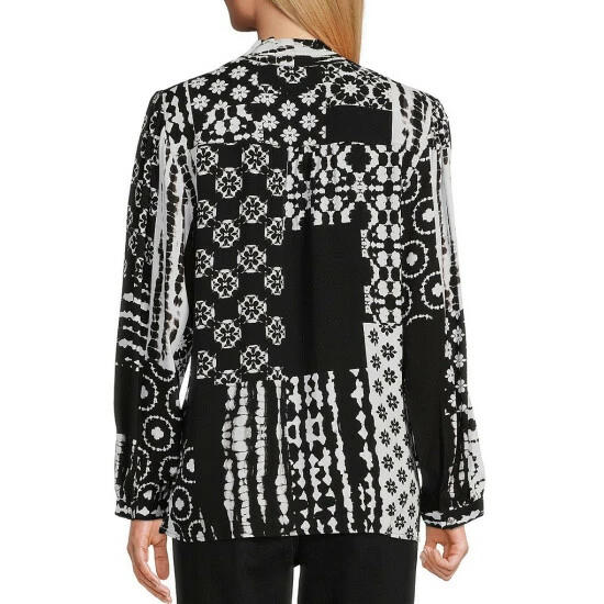 Coupon π₯° Allison Daley Petite Size Shibori Patch Print Long Sleeve V-Neck Button Front Top π - Image 2