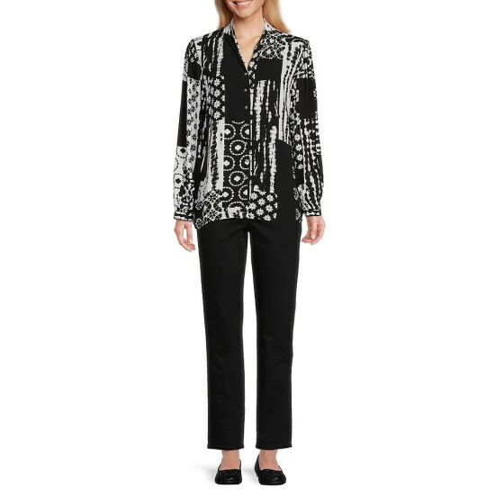 Coupon π₯° Allison Daley Petite Size Shibori Patch Print Long Sleeve V-Neck Button Front Top π - Image 3