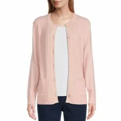 Outlet ⌛ Allison Daley Long Sleeve Crew Neck Button Front Patch Pocket Classic Cardigan Black 🔔