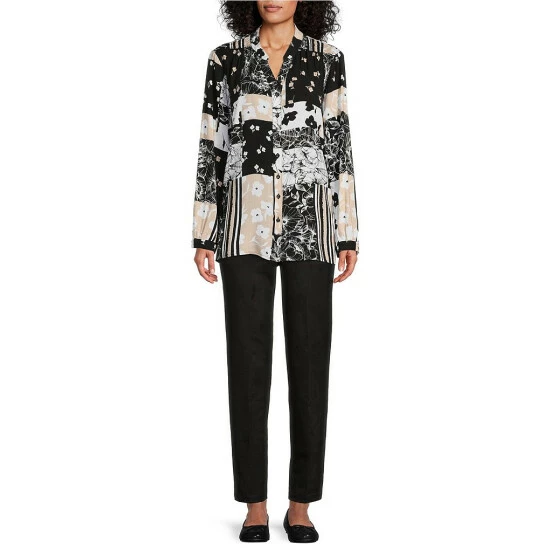 Deals π₯ Allison Daley Patchwork Print Long Sleeve V-Neck Button Front Top Mix And Patches π€© - Image 3