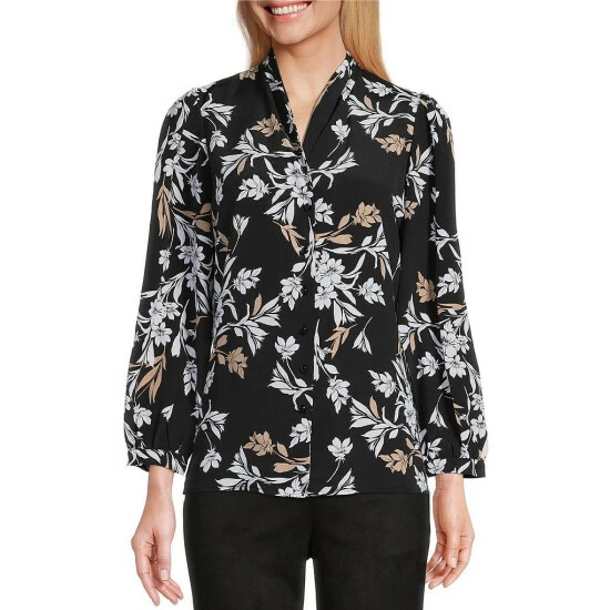 Best reviews of π Allison Daley Petite Size Floral Print Bracelet Sleeve V-Neck Button Front Top Iris Floral π
