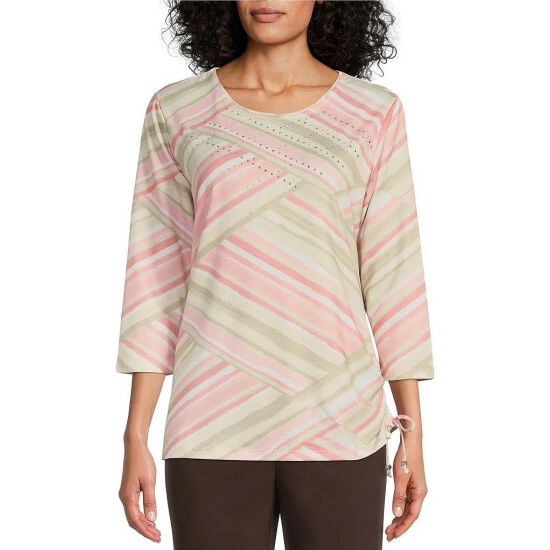 Brand new 👏 Allison Daley Petite Size Embellished Watercolor Stripe Print 3/4 Sleeve Crew Neck Ruched Side Tie Knit Top Light Khaki Watercolor Stripe 🤩 3 Brand new 👏 Allison Daley Petite Size Embellished Watercolor Stripe Print 3/4 Sleeve Crew Neck Ruched Side Tie Knit Top Light Khaki Watercolor Stripe 🤩