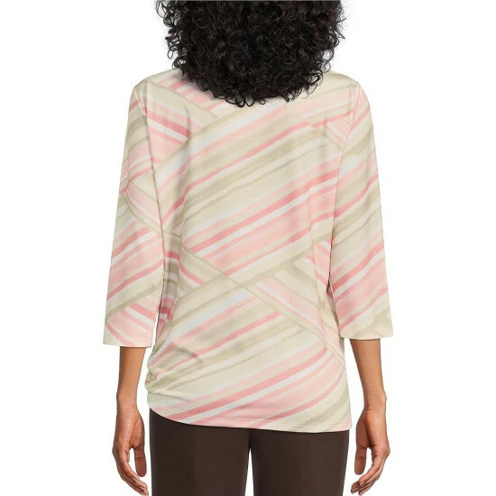 Brand new 👏 Allison Daley Petite Size Embellished Watercolor Stripe Print 3/4 Sleeve Crew Neck Ruched Side Tie Knit Top Light Khaki Watercolor Stripe 🤩 4 Brand new 👏 Allison Daley Petite Size Embellished Watercolor Stripe Print 3/4 Sleeve Crew Neck Ruched Side Tie Knit Top Light Khaki Watercolor Stripe 🤩 - Image 2