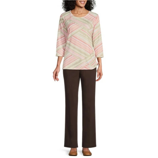 Brand new 👏 Allison Daley Petite Size Embellished Watercolor Stripe Print 3/4 Sleeve Crew Neck Ruched Side Tie Knit Top Light Khaki Watercolor Stripe 🤩 5 Brand new 👏 Allison Daley Petite Size Embellished Watercolor Stripe Print 3/4 Sleeve Crew Neck Ruched Side Tie Knit Top Light Khaki Watercolor Stripe 🤩 - Image 3