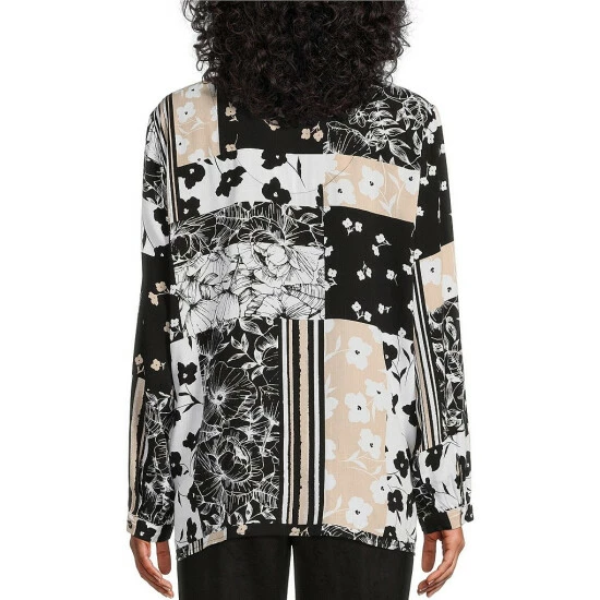 Top 10 ✔️ Allison Daley Petite Size Patchwork Print Long Sleeve V-Neck Button Front Top Mix And Patches ⭐ 4 Top 10 ✔️ Allison Daley Petite Size Patchwork Print Long Sleeve V-Neck Button Front Top Mix And Patches ⭐ - Image 2