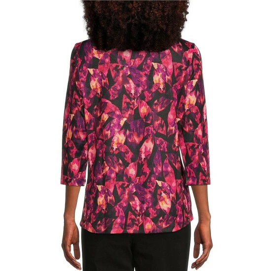 Outlet โค๏ธ Allison Daley Embellished Stripe Print Hacci 3/4 Sleeve Crew Neck Knit Top Espresso Stripe ๐ - Image 7