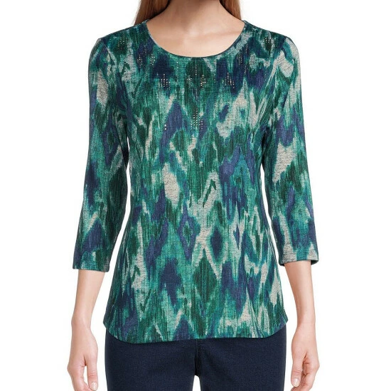 Outlet โค๏ธ Allison Daley Embellished Stripe Print Hacci 3/4 Sleeve Crew Neck Knit Top Espresso Stripe ๐ - Image 12