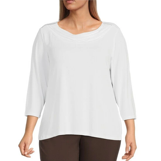 Hot Sale ๐ Allison Daley Plus Size 3/4 Sleeve Drape Neck Knit Top White ๐ 3 Hot Sale ๐ Allison Daley Plus Size 3/4 Sleeve Drape Neck Knit Top White ๐
