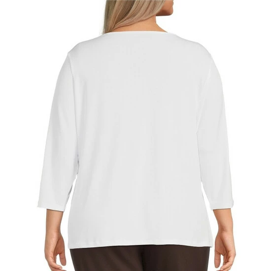 Hot Sale ๐ Allison Daley Plus Size 3/4 Sleeve Drape Neck Knit Top White ๐ 4 Hot Sale ๐ Allison Daley Plus Size 3/4 Sleeve Drape Neck Knit Top White ๐ - Image 2