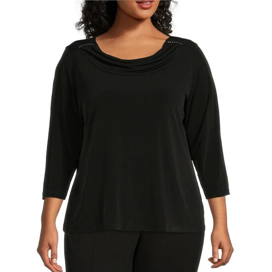 Hot Sale ๐ Allison Daley Plus Size 3/4 Sleeve Drape Neck Knit Top White ๐ 6 Hot Sale ๐ Allison Daley Plus Size 3/4 Sleeve Drape Neck Knit Top White ๐ - Image 4