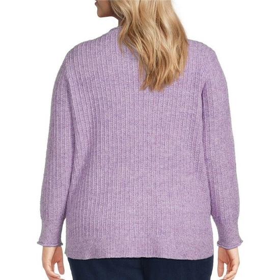 Wholesale 🔔 Allison Daley Plus Size Metallic Thread Long Sleeve Crew Neck Side Button Sweater Amethyst 🎉 - Image 2