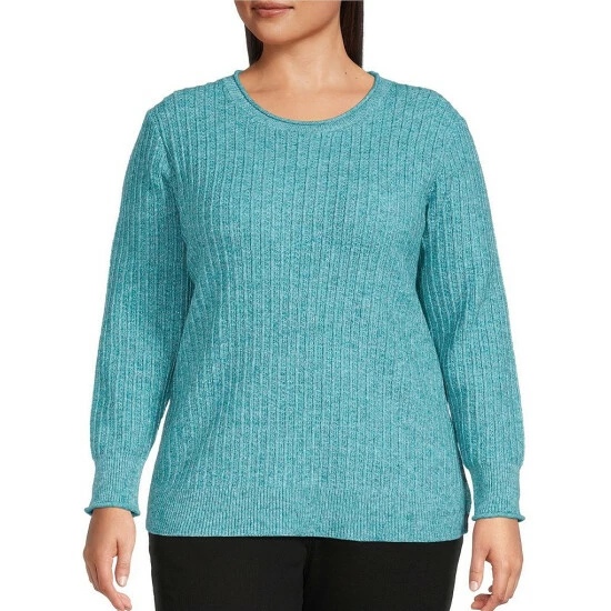 Wholesale 🔔 Allison Daley Plus Size Metallic Thread Long Sleeve Crew Neck Side Button Sweater Amethyst 🎉 - Image 4