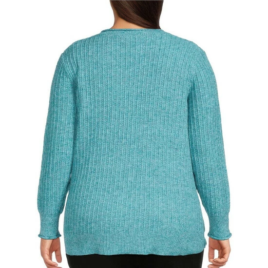 Wholesale 🔔 Allison Daley Plus Size Metallic Thread Long Sleeve Crew Neck Side Button Sweater Amethyst 🎉 - Image 5