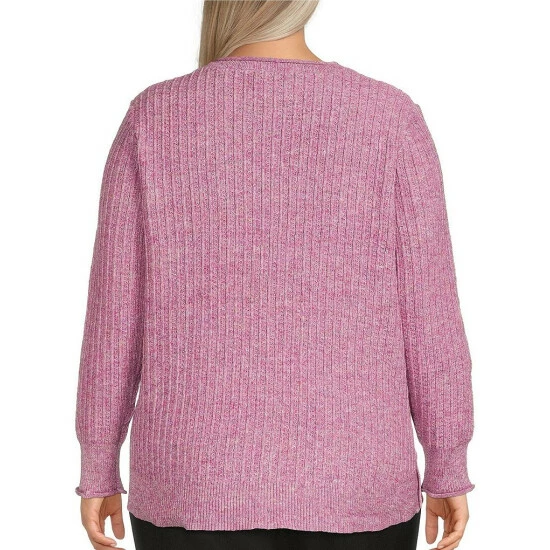 Wholesale 🔔 Allison Daley Plus Size Metallic Thread Long Sleeve Crew Neck Side Button Sweater Amethyst 🎉 - Image 8