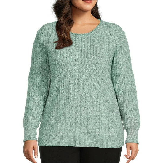 Wholesale 🔔 Allison Daley Plus Size Metallic Thread Long Sleeve Crew Neck Side Button Sweater Amethyst 🎉 - Image 9