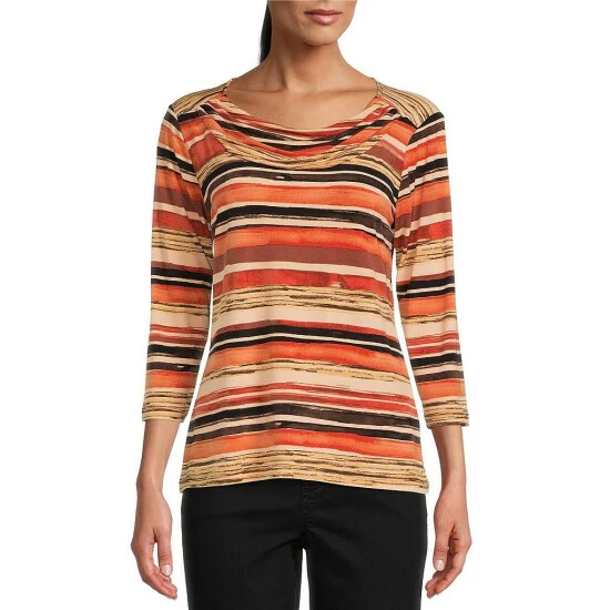 Deals 🔥 Allison Daley Watercolor Stripe Print 3/4 Sleeve Drape Neck Knit Top 🎉 3 Deals 🔥 Allison Daley Watercolor Stripe Print 3/4 Sleeve Drape Neck Knit Top 🎉