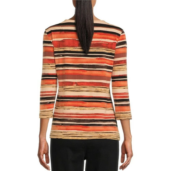 Deals 🔥 Allison Daley Watercolor Stripe Print 3/4 Sleeve Drape Neck Knit Top 🎉 4 Deals 🔥 Allison Daley Watercolor Stripe Print 3/4 Sleeve Drape Neck Knit Top 🎉 - Image 2