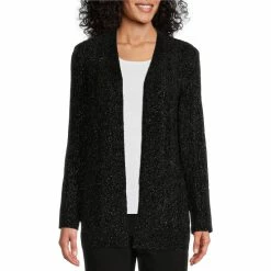 Best deal 𧨠Allison Daley Long Sleeve Open Front Metallic Chenille Cardigan Silver β