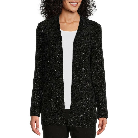 Best deal 𧨠Allison Daley Long Sleeve Open Front Metallic Chenille Cardigan Silver β