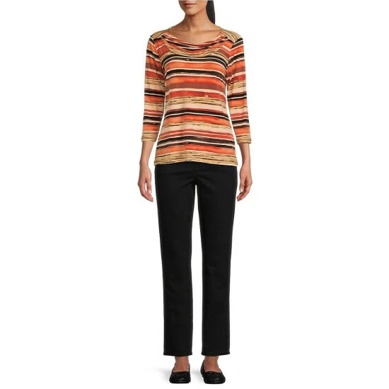 Deals 🔥 Allison Daley Watercolor Stripe Print 3/4 Sleeve Drape Neck Knit Top 🎉 5 Deals 🔥 Allison Daley Watercolor Stripe Print 3/4 Sleeve Drape Neck Knit Top 🎉 - Image 3
