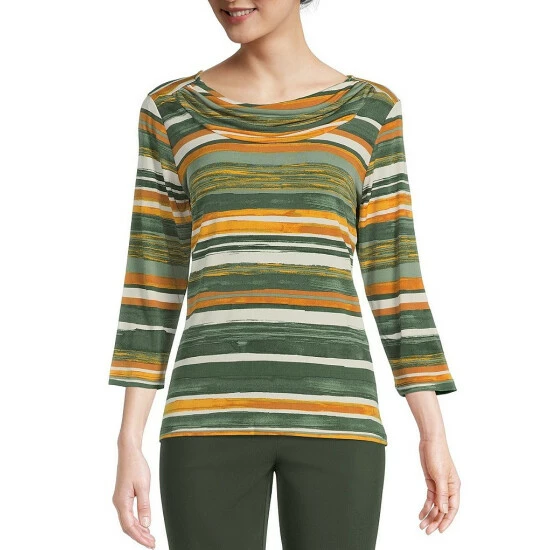 Deals 🔥 Allison Daley Watercolor Stripe Print 3/4 Sleeve Drape Neck Knit Top 🎉 6 Deals 🔥 Allison Daley Watercolor Stripe Print 3/4 Sleeve Drape Neck Knit Top 🎉 - Image 4