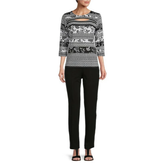 Budget ๐คฉ Allison Daley Boho Geo Stripe Print 3/4 Sleeve Cut-Out Crew Neck Knit Top ๐ 5 Budget ๐คฉ Allison Daley Boho Geo Stripe Print 3/4 Sleeve Cut-Out Crew Neck Knit Top ๐ - Image 3
