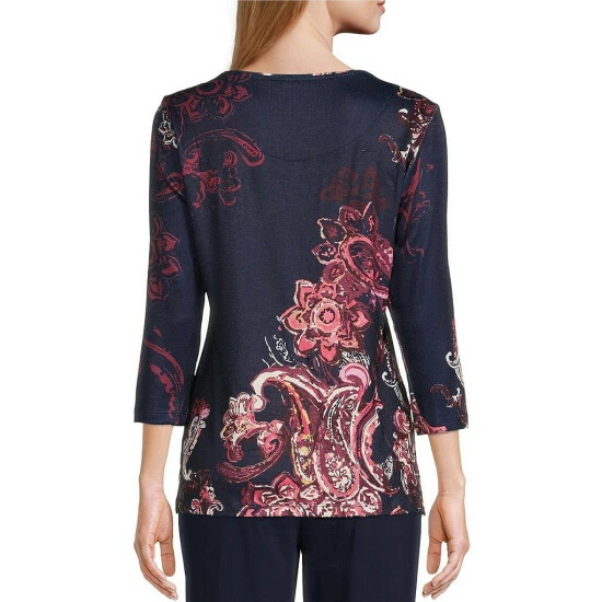 Coupon 🥰 Allison Daley Petite Size Paisley Print 3/4 Sleeve Scoop Neck Knit Top Windsor Ethereal Paisley 🎉 4 Coupon 🥰 Allison Daley Petite Size Paisley Print 3/4 Sleeve Scoop Neck Knit Top Windsor Ethereal Paisley 🎉 - Image 2