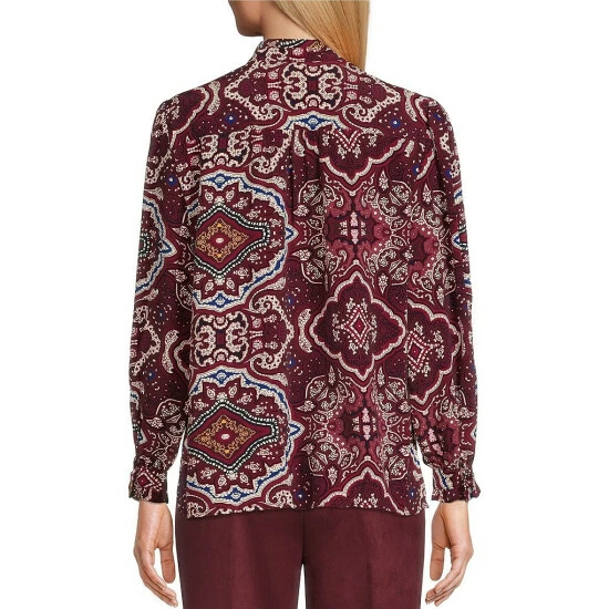Outlet 🛒 Allison Daley Petite Size Windsor Floral Print Long Ruffle Sleeve Banded Collar Button Front Top Windsor Floral Border 🌟 4 Outlet 🛒 Allison Daley Petite Size Windsor Floral Print Long Ruffle Sleeve Banded Collar Button Front Top Windsor Floral Border 🌟 - Image 2