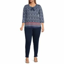 Wholesale ⌛ Allison Daley Plus Size Printed 3/4 Sleeve Lace-Up Crew Neck Knit Top Ikat Border 🎁 -Allison Daley shop unnamed file 941