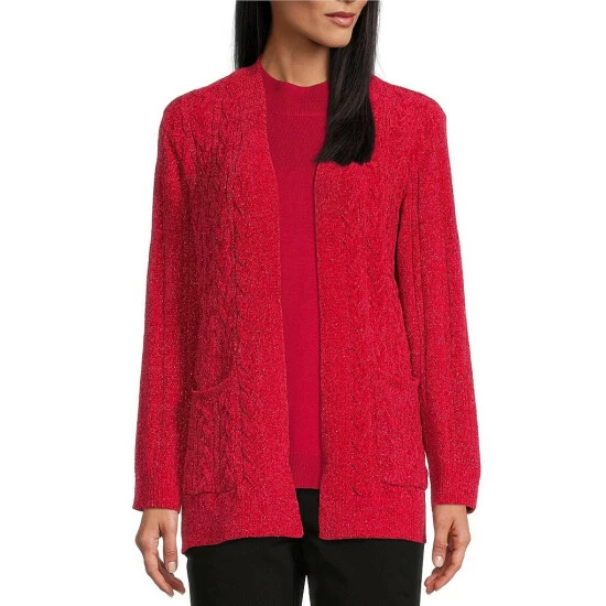 Best deal 𧨠Allison Daley Long Sleeve Open Front Metallic Chenille Cardigan Silver β - Image 5