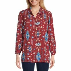 Best reviews of 🤩 Allison Daley Point Collar 3/4 Sleeve Button Front Printed Top Outwest ⌛