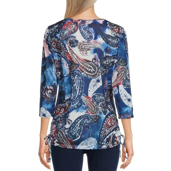 Best deal ๐ Allison Daley Petite Size Watercolor Paisley Print 3/4 Sleeve Crew Neck Ruched Side Tie Knit Top ๐ 4 Best deal ๐ Allison Daley Petite Size Watercolor Paisley Print 3/4 Sleeve Crew Neck Ruched Side Tie Knit Top ๐ - Image 2