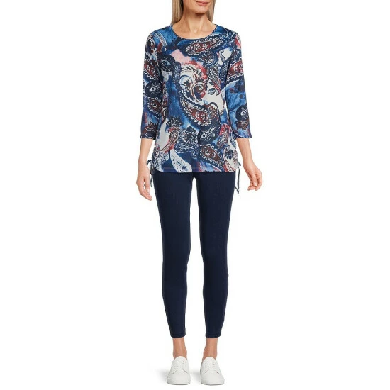 Best deal ๐ Allison Daley Petite Size Watercolor Paisley Print 3/4 Sleeve Crew Neck Ruched Side Tie Knit Top ๐ 5 Best deal ๐ Allison Daley Petite Size Watercolor Paisley Print 3/4 Sleeve Crew Neck Ruched Side Tie Knit Top ๐ - Image 3