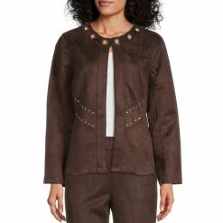 Hot Sale 🥰 Allison Daley Long Sleeve Round Neck Grommet Detail Jacket Espresso 👍